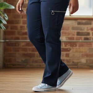 D&Co Cargo Denim Pants Blue Women’s Size Large Zipper Pocket Casual New NWT